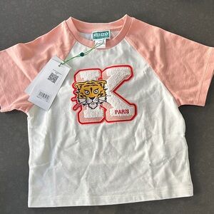 Kenzo Kids Pink and White Tiger Graphic Tee